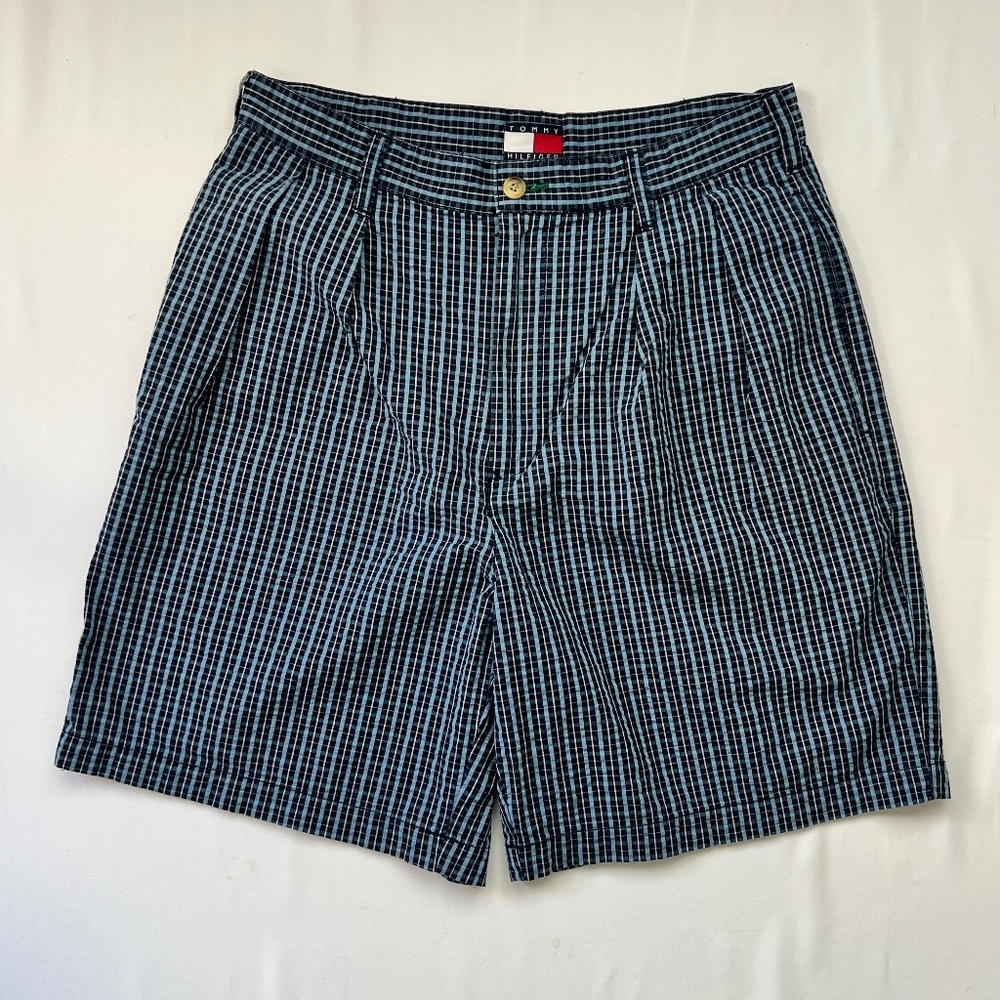 Tommy Hilfiger 100% Cotton Checkered Chino Shorts Blue 31Preppy Old Money 90s